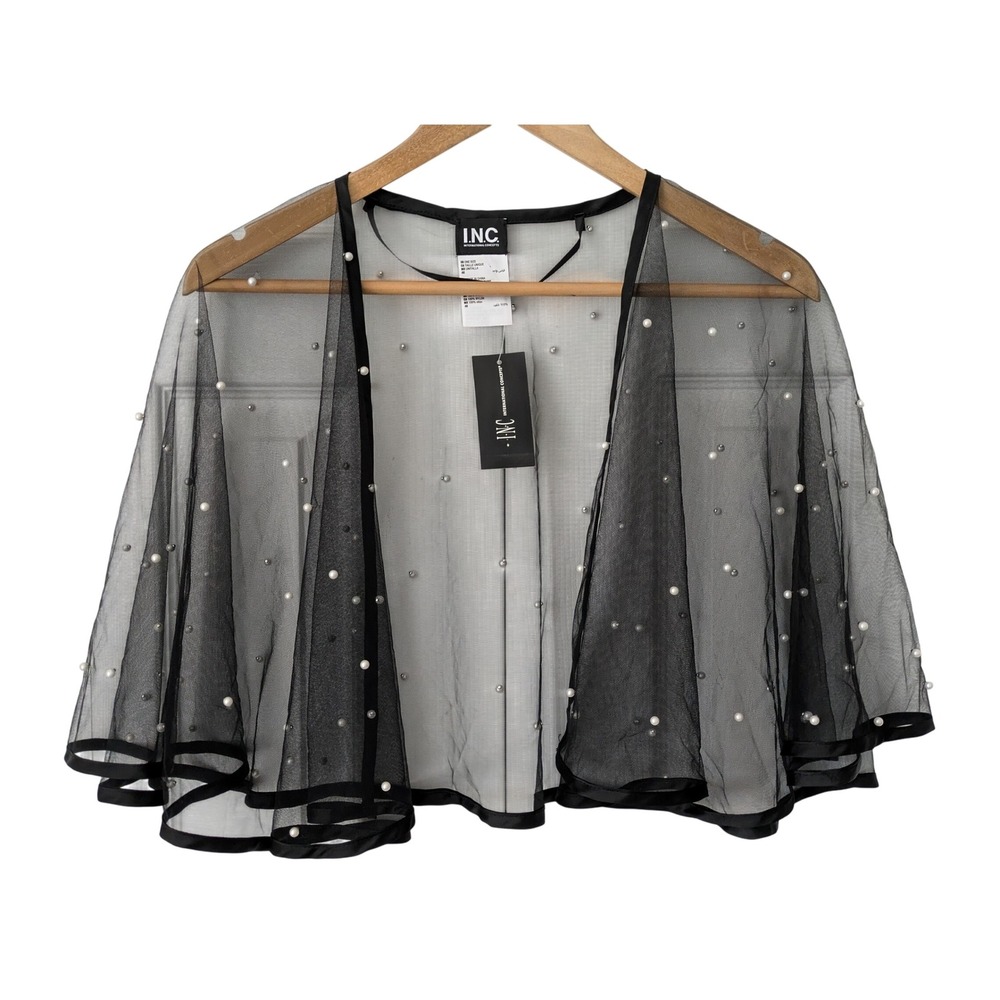 INC International Concepts Black Sheer Pearl-Embellished Wrap